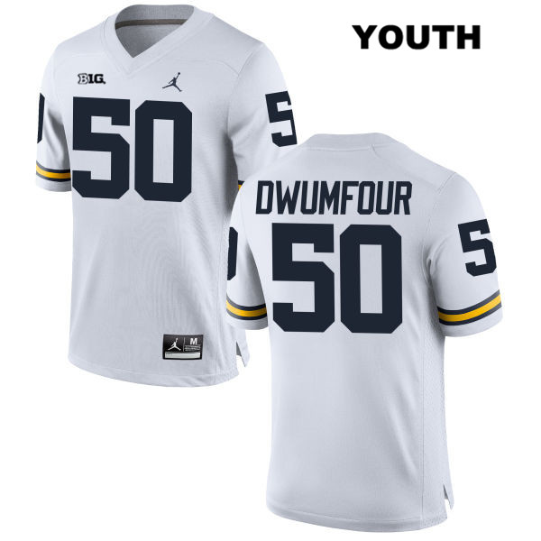 Youth NCAA Michigan Wolverines Michael Dwumfour #50 White Jordan Brand Authentic Stitched Football College Jersey WN25J67WD